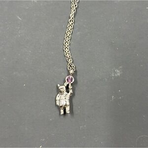 Vintage Winnie The Pooh Pendant Necklace With Purple Stone